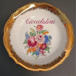 Vtg. T. Limoges Depos CIOCCOLATINI Italian Chocolate Candy Dish 24 Karat Gold